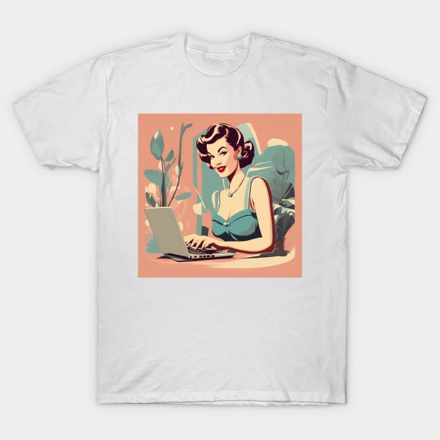 Retro Work Macbook Vintage Art Pin Up Girl T-Shirt by di-age7